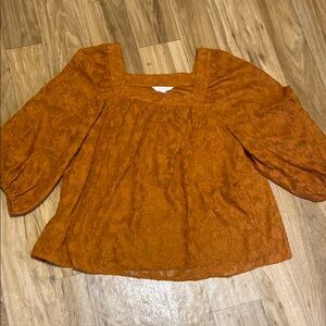 LC Lauren Conrad Burnt Orange Blouse w earrings; great bundle ~